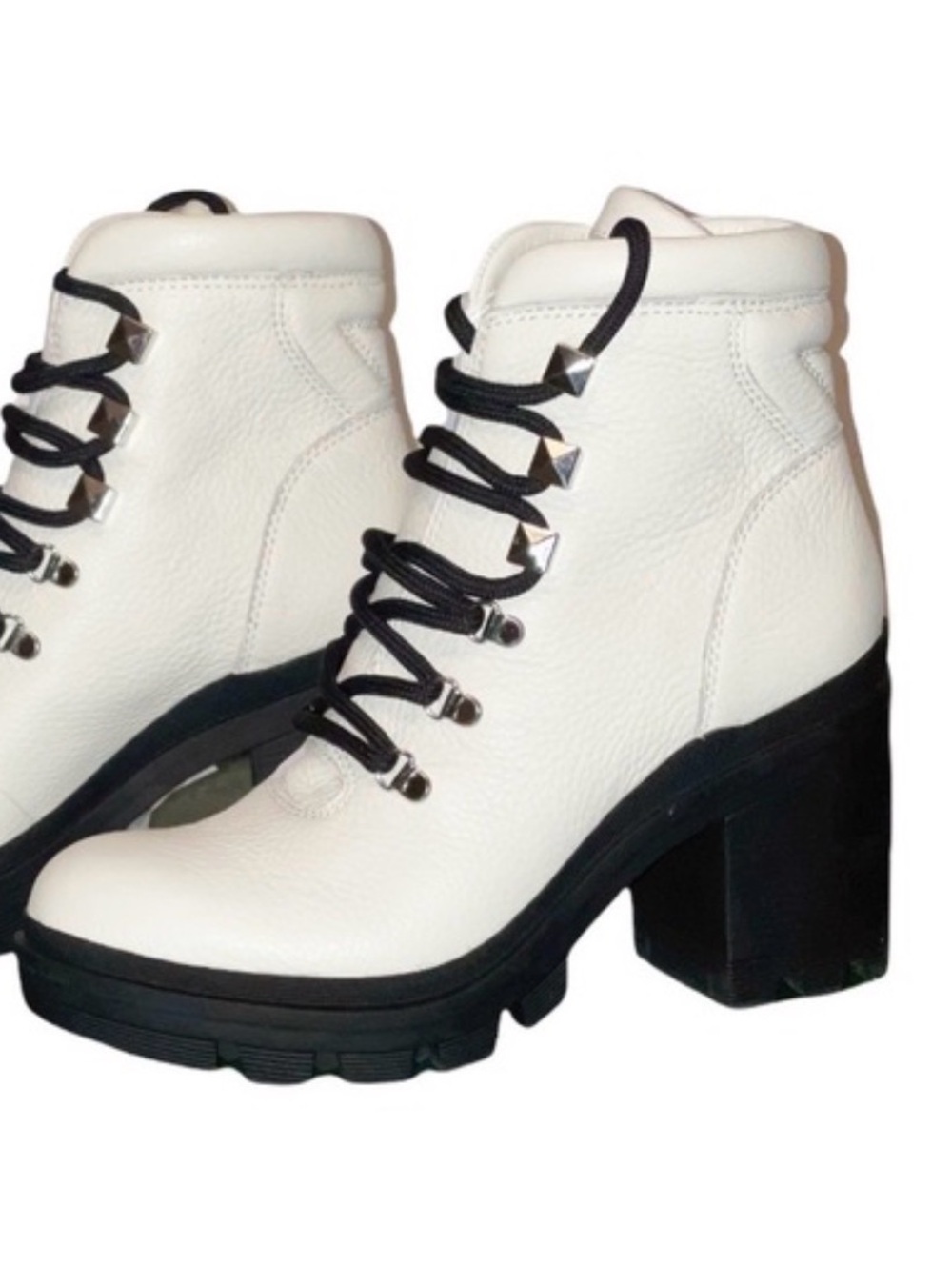 Marc Fisher Kini White Leather Lace-Up Block Heel Combat Boots Size 9